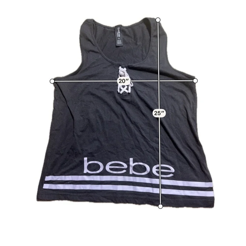 Bebe Sleepwear Womens‎ 1X Black White Lace Up Logo Graphic Lounge Tank Top